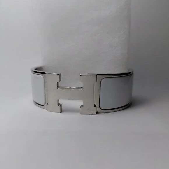 Hermes Clic Clac H Bracelet Blanc Silver White Enamel Bangle Size Small PM - Picture 5 of 16